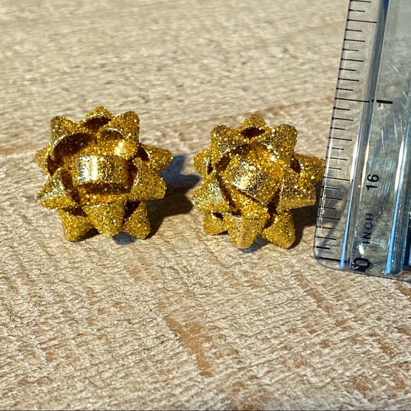 Gold Glitter Metal Christmas Bow Earrings - Picture 3 of 3